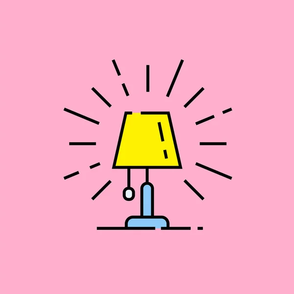 Table Lamp Line Icon Yellow Lampshade Light Symbol Isolated Pink — Stock Vector