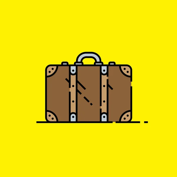 Altes Kofferzeilen Symbol Retro Braune Lederreisetasche Symbol Isoliert Auf Gelbem — Stockvektor