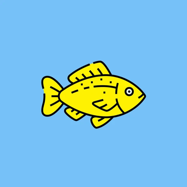 黄色の魚のラインアイコン 青い背景に隔離された海洋生物動物のシンボル ベクトルイラスト — ストックベクタ