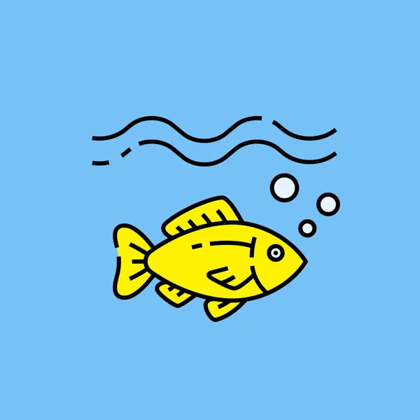 Little Yellow Fish Line Icon Simple Marine Sea Life Animal — Stock Vector