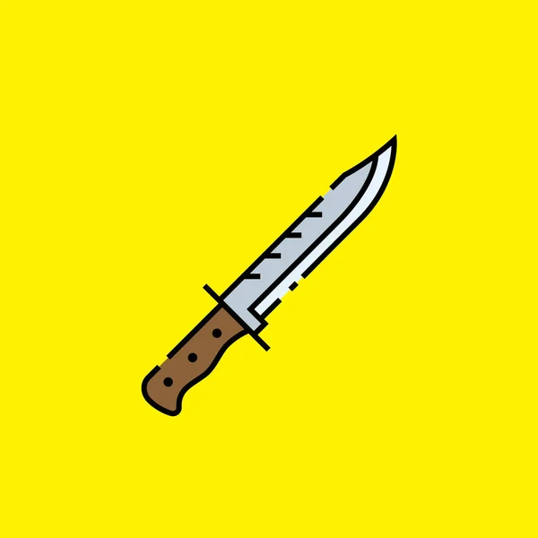 Hunting Knife Line Icon Survival Dagger Symbol Isolated Yellow Background — Stock Vector