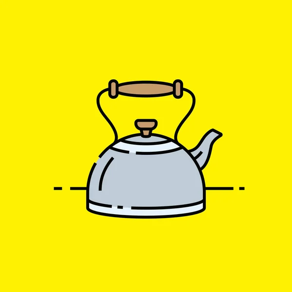 Old Kettle Line Icon Retro Kitchen Teapot Symbol Isolated Yellow — Stock Vector