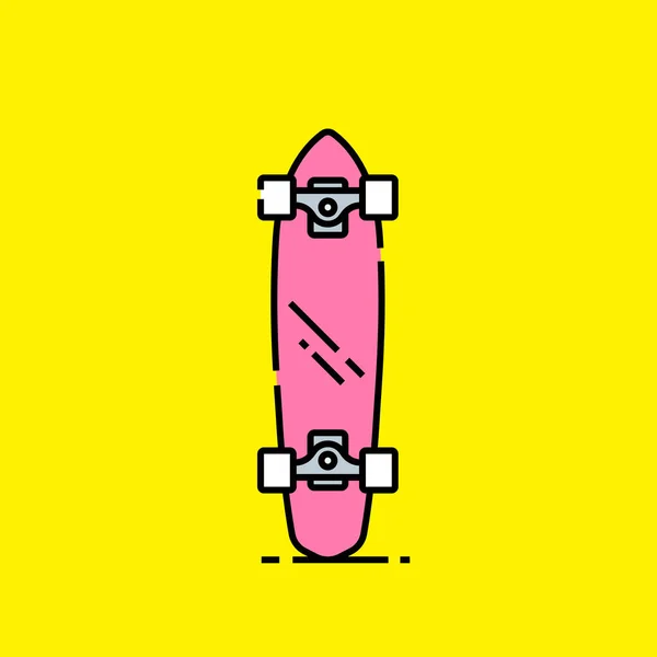Ícone Linha Skate Curto Mini Prancha Rosa Retro Velha Escola —  Vetores de Stock