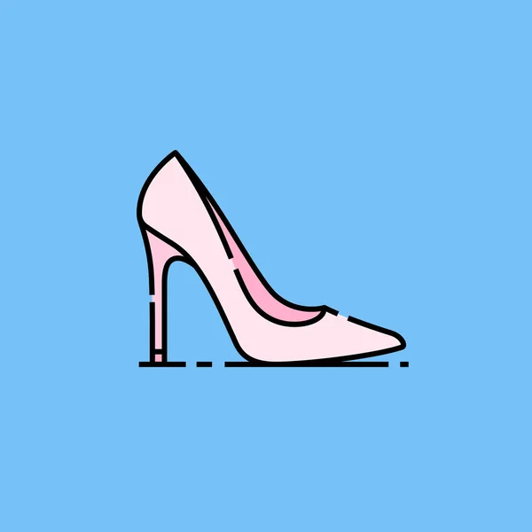 スティレットヒールシューズラインアイコン 女性のピンクのハイヒールグラフィックは 青い背景に隔離されています 女の子エレガントな靴のシンボル ベクトルイラスト — ストックベクタ