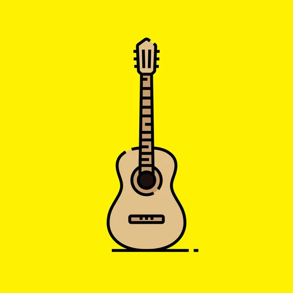 Akustikgitarre Line Ikone Klassisches Spanisches Gitarrensymbol Isoliert Auf Gelbem Hintergrund — Stockvektor