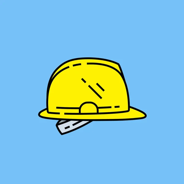 Icône Jaune Ligne Casque Sécurité Casquette Protectrice Plastique Isolée Sur — Image vectorielle