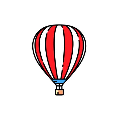 Çizgili kırmızı ve beyaz sıcak hava balonu çizgi simgesi. Vektör Illustration.