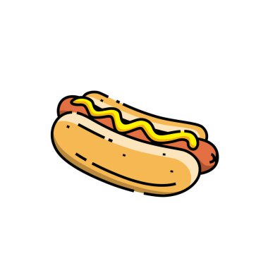 Sıcak köpek hattı simgesi. Amerikan hızlı gıda Hotdog sembolü. Vektör Illustration.