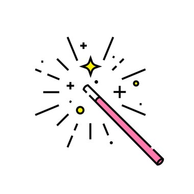Sihirli değnek çizgi simgesi. Pembe sihirbaz sopa sembolü. Vektör Illustration.