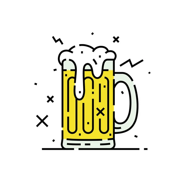 Beer Glass Mug Line Icon Cold Cartoon Pint Lager Foam — Stock Vector