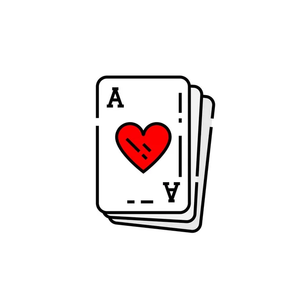 Asa Karty Serca Ikona Linii Poker Symbol Karty Gry Ilustracja — Wektor stockowy