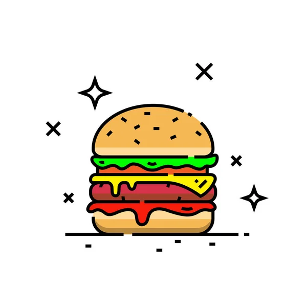 Cheeseburger Linje Ikon Snabbmat Hamburger Symbol Vektor Illustration — Stock vektor