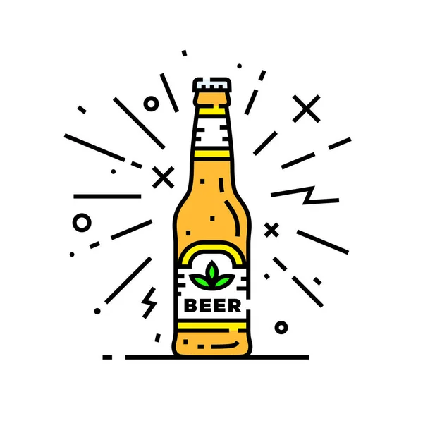 クラフトビールボトルラインアイコン 冷たいラガードリンクのシンボル アルコール飲料のお祝いのグラフィック ベクトルイラスト — ストックベクタ