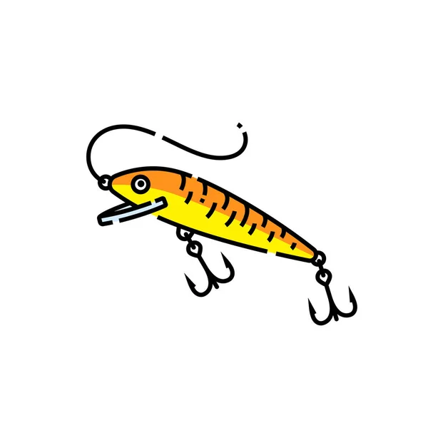 Icono Línea Señuelo Pesca Peces Imitación Naranja Con Ganchos Símbolo — Archivo Imágenes Vectoriales
