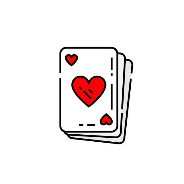 Coração Ícone Linha Cartão Poker Jogo Cartas Amor Símbolo Ilustração — Vetor de Stock