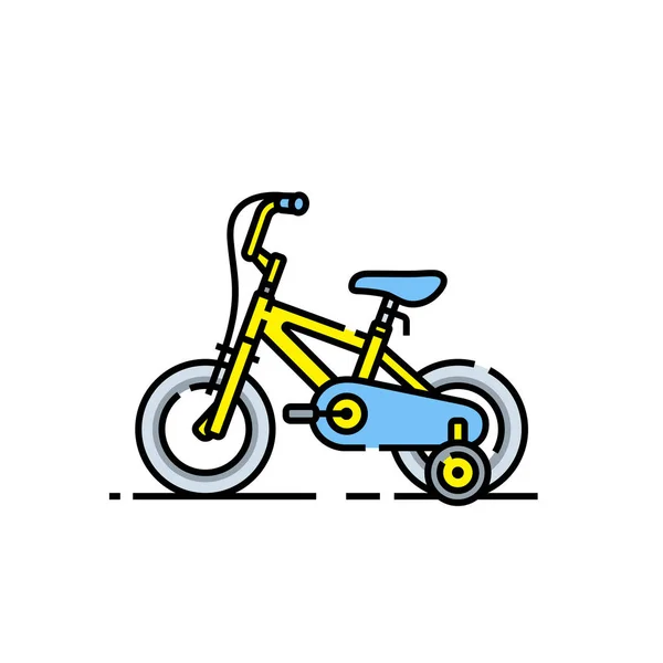 Icône Ligne Vélo Enfants Symbole Vélo Pour Enfants Jaune Avec — Image vectorielle