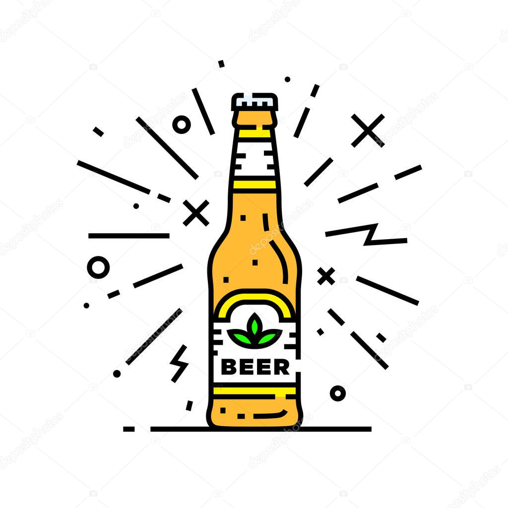 Craft beer bottle line icon. Cold lager drink symbol. Alcoholic beverage celebration graphic. Vector illustration.