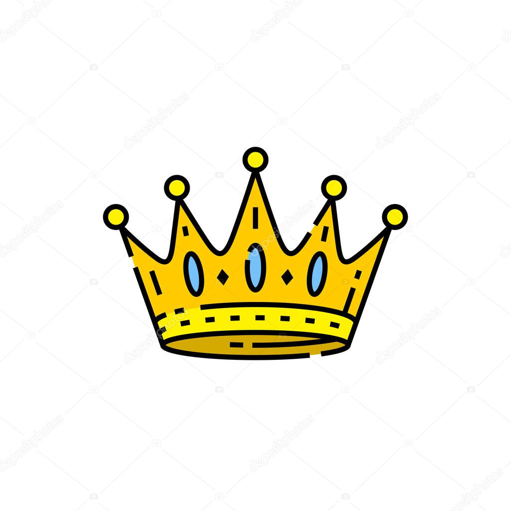 Gold crown line icon. Kings golden royal crown symbol. Vector illustration.