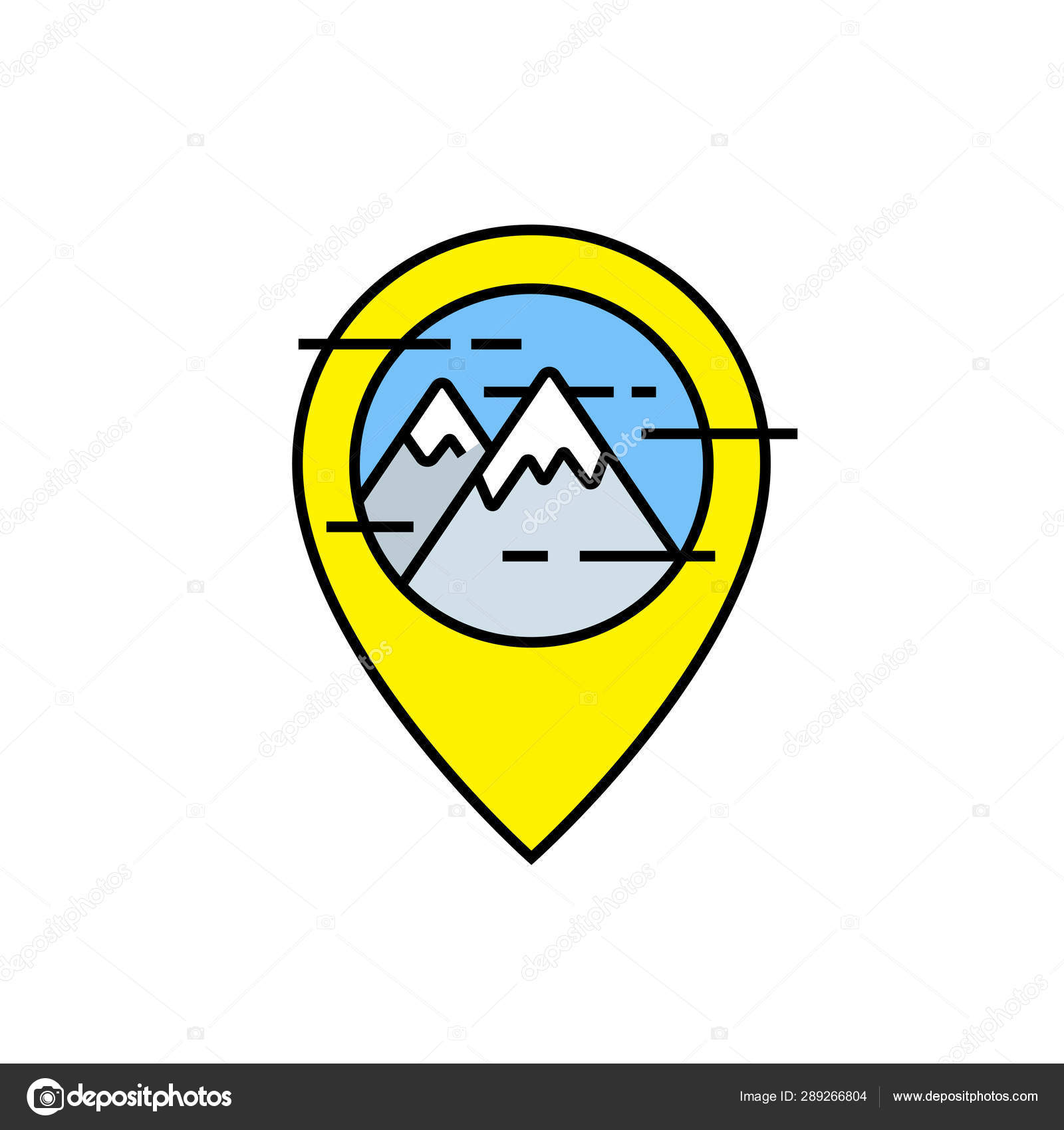 Mountains Travel Line Icon Outdoor Navigation Marker Symbol Yellow Gps Vector Image By C Themoderncanvas Vector Stock