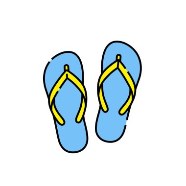 Yaz sandalet hattı simgesi. Mavi ve sarı Flip flop sembolü. Slops işareti. Vektör Illustration.