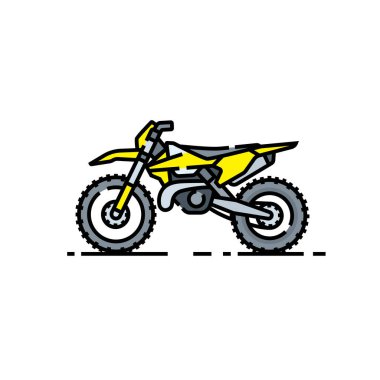 Dirtbike çizgi simgesi. Offroad motosiklet sembolü. Motocross bisiklet işareti. Sarı Enduro motosiklet grafik. Vektör Illustration.
