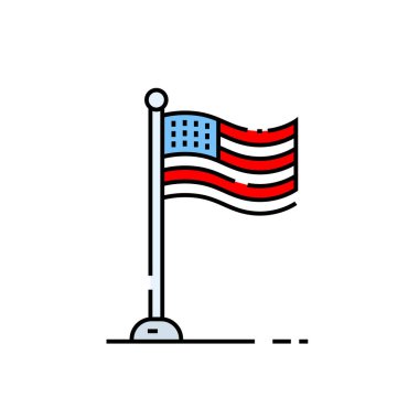 Amerikan bayrağı çizgi simgesi. ABD sembolü. Amerika Birleşik Devletleri imzalayın. Vektör Illustration.