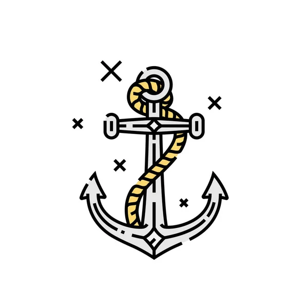 Oldtimer Schiffsanker Symbol Alter Matrosenanker Mit Seilsymbol Vektorillustration — Stockvektor