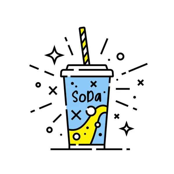 ソフトドリンクラインアイコン ソーダ記号 冷たい飲み物の看板ベクトルイラスト — ストックベクタ