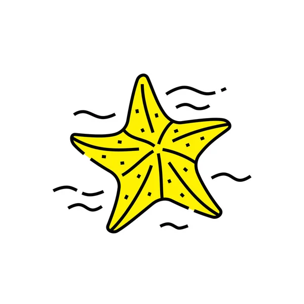 黄色海星线图标 海洋生物象征 矢量插图 — 图库矢量图片