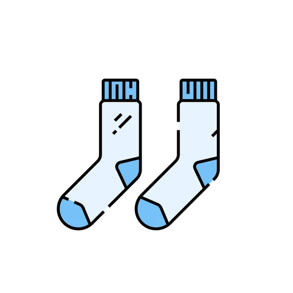 Εικονίδιο Της Γραμμής Κάλτσες Λευκό Και Μπλε Ζεύγος Βαμβακερών Κάλτσες — Διανυσματικό Αρχείο