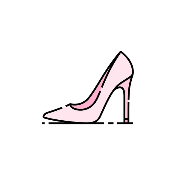 ハイヒールの靴ラインアイコン レディースピンクのスティレットシューズのシンボル ベクトルイラスト — ストックベクタ