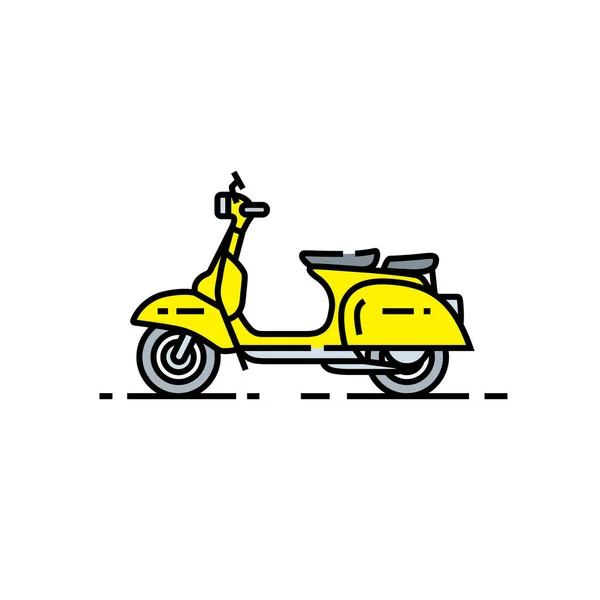 Classic Scooter Line Icon Retro Motorcycle Symbol Ladies Yellow Vintage — Stock Vector