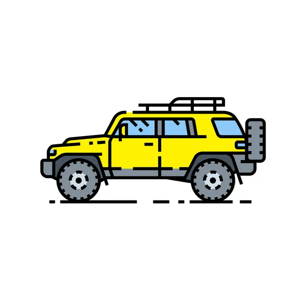 4X4 Pictogramă Linie Suv Simbolul Vehiculului Utilitar Sportiv Offroad Galben — Vector de stoc