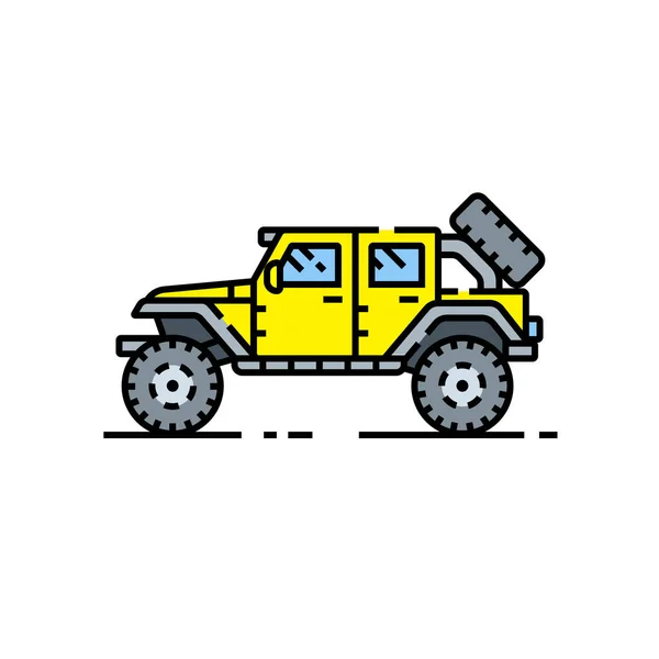 4X4 多功能车系列图标 越野小卡车符号 黄色全地形四轮驱动汽车标志 矢量插图 — 图库矢量图片