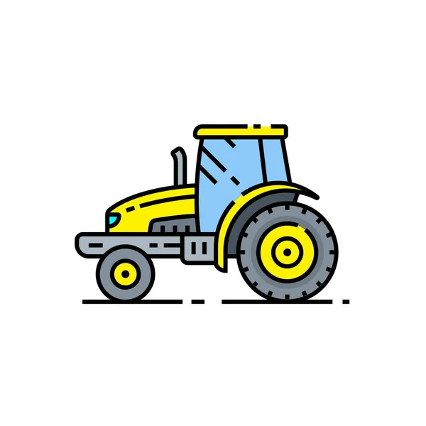 Icono Línea Tractor Amarillo Símbolo Del Vehículo Agrícola Señal Máquina — Vector de stock