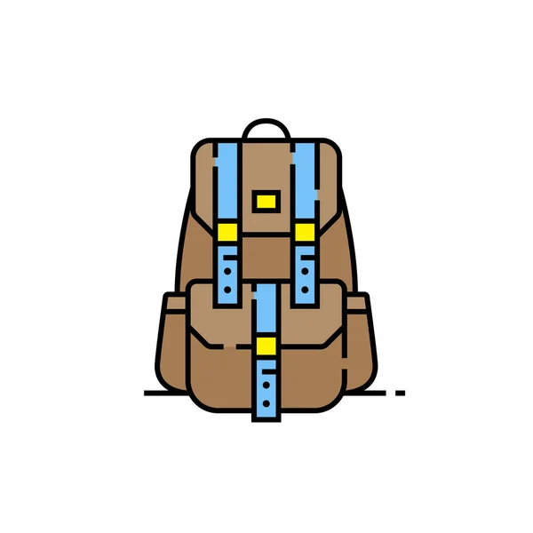 Значок Лінії Рюкзака Символ Полотна Мішок Коричневі Піший Туризм Багаж — стоковий вектор