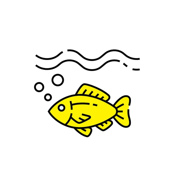 Little Yellow Fish Line Icon Simple Marine Sea Life Symbol — Stock Vector