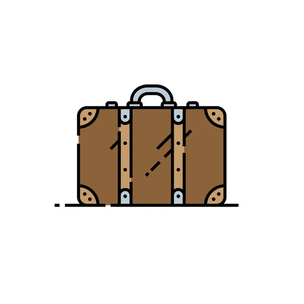 Old Suitcase Line Icon Retro Brown Leather Travel Bag Symbol — Stock Vector