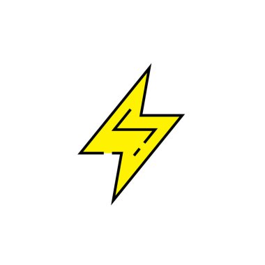 Elektrikli cıvata hattı simgesi. Elektrik sembolü. Sarı elektrik şarj işareti. Vektör Illustration.