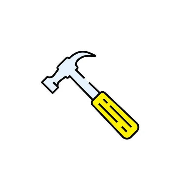 Hammer Linie Symbol Hardware Werkzeugsymbol Mit Gelbem Griff Vektorillustration — Stockvektor