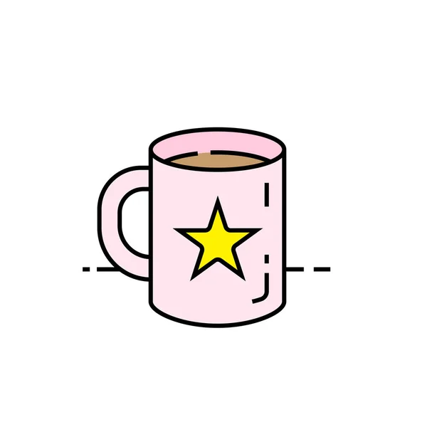 Coffee Mug Star Line Icon Favorite Hot Drink Symbol Vector — Stock Vector
