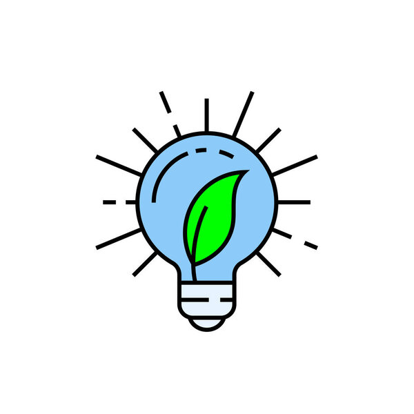 Иконка зеленой линии. Голубая лампочка с символом эко-листа. Природный энергетический знак. Векторная иллюстрация
.
