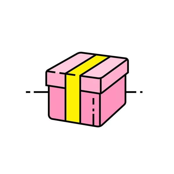 Icône Ligne Boîte Cadeau Symbole Colis Signe Présent Rose Illustration — Image vectorielle