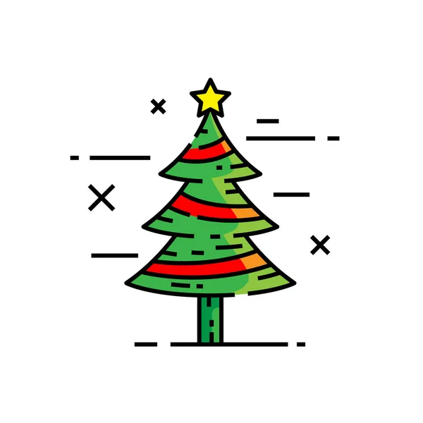 Julgran Linje Ikon Xmas Pine Symbol Vintergröna Barrträd Semester Skylt — Stock vektor