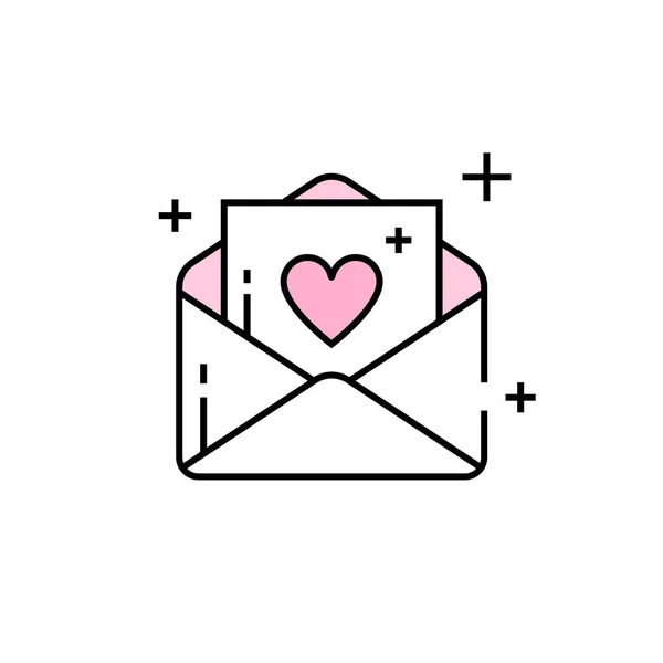 Pictogram Van Liefdes Notitie Lijn Mail Hart Symbool Valentine Envelop — Stockvector