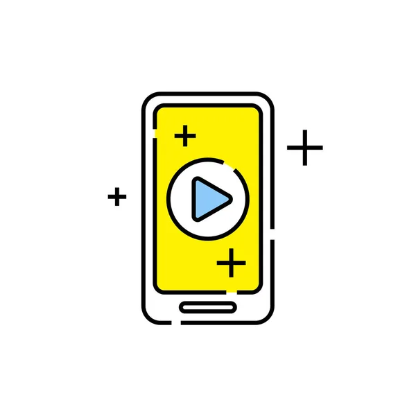 Ikona Linii Mediów Komórkowych Symbol Odtwarzania Smartfonie Znak Odtwarzacza Multimedialnego — Wektor stockowy