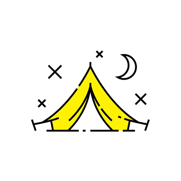 露营帐篷线图标 夜空营地的象征 露营地度假标志 矢量插图 — 图库矢量图片