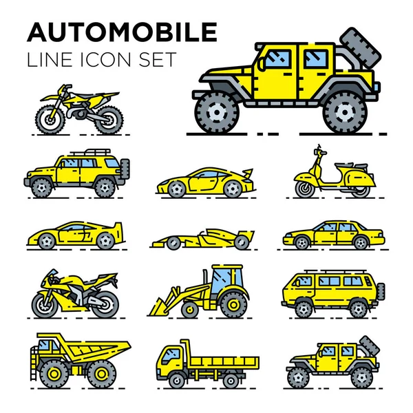 Conjunto Iconos Línea Vehículo Colección Vectores Automotrices Símbolos Transporte Automóviles — Vector de stock