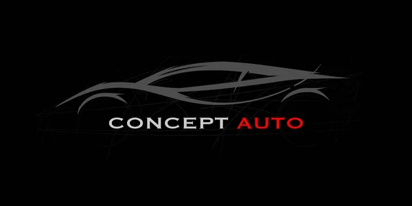 Concept Auto Sports Car Silhouette Supercar Showroom Emblem Performance Motor — Stock Vector