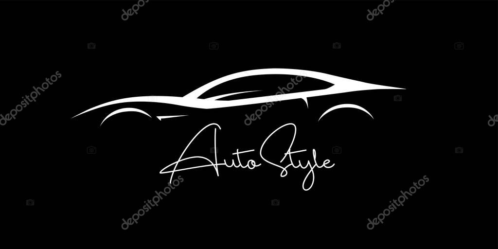 Auto Style sports car silhouette. Supercar showroom emblem design. Performance motor vehicle dealership logo concept design. Vector illustration.